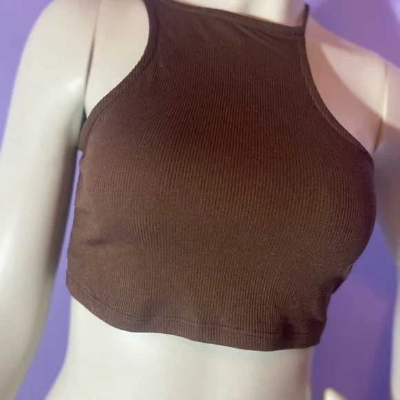 Brown Ribbed Crop Top - Picture 4 of 4